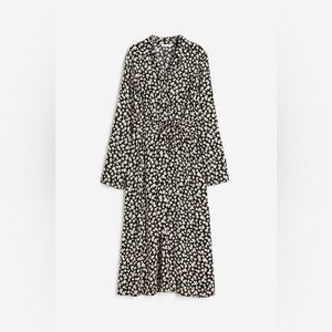 H&M Floral Midi Daisy Tie Wrap Elastic Waist Calf Length V Long Sleeve Dress✨